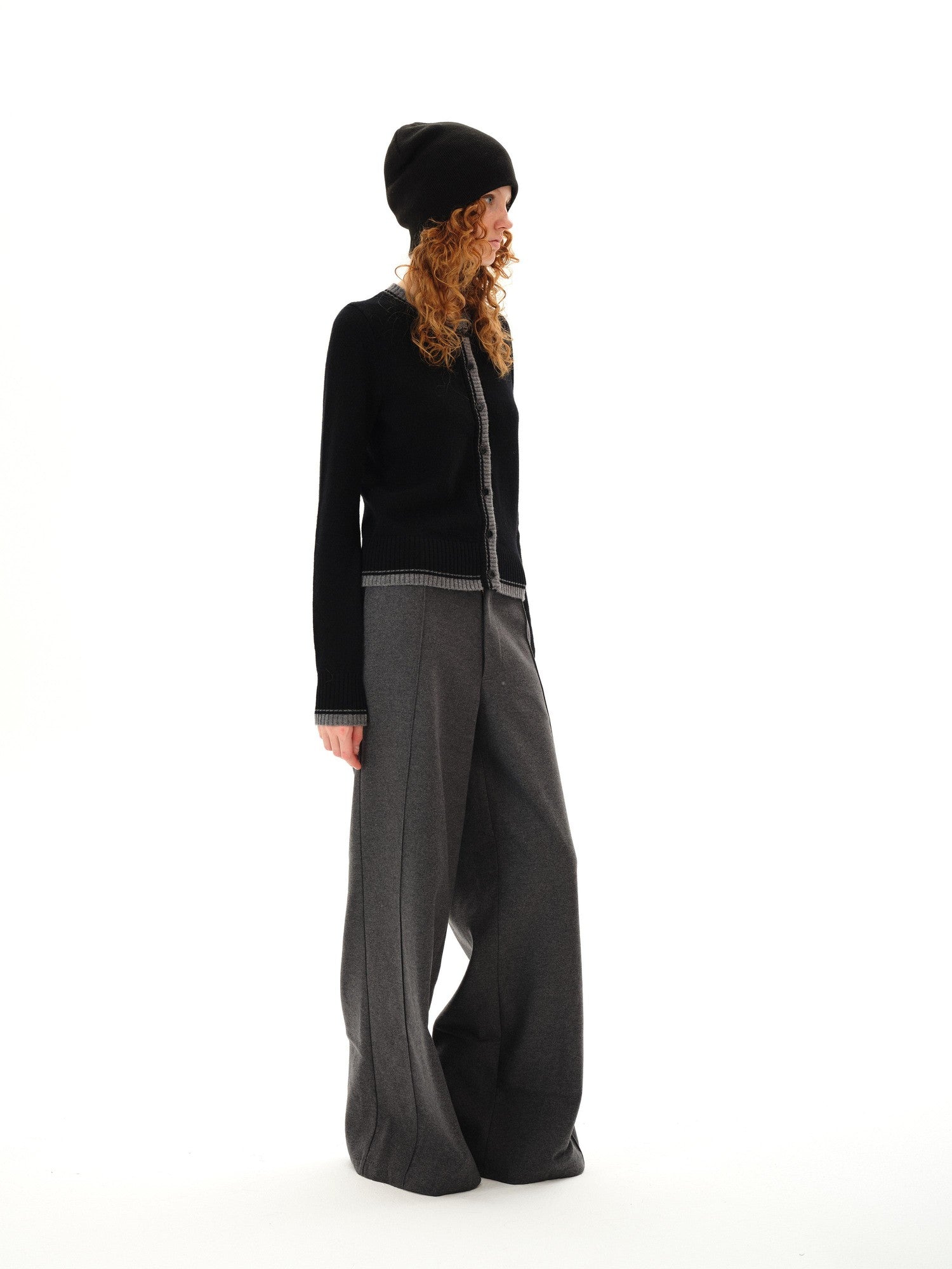 Northbutsouth Gray Tweed Mid Waist Side Seam Wide Leg Women&