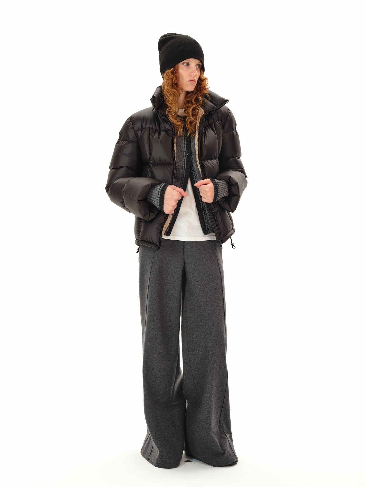 Northbutsouth Gray Tweed Mid Waist Side Seam Wide Leg Women&