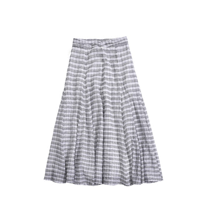 Northbutsouth_Gray_White_Plaid_A_Line_Mid_Low_Waist_Women&