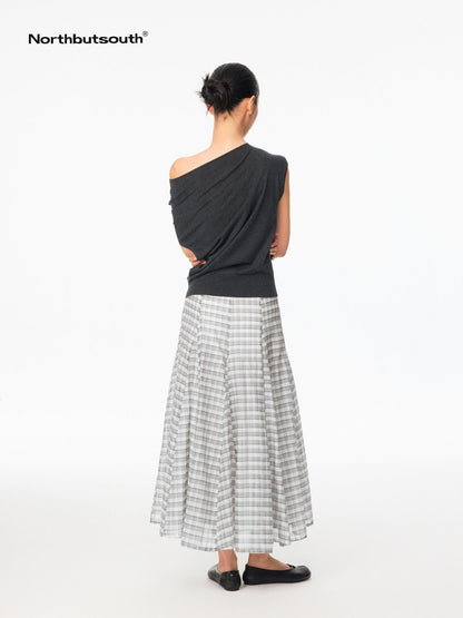 Northbutsouth Gray White Plaid A Line Mid Low Waist Women&