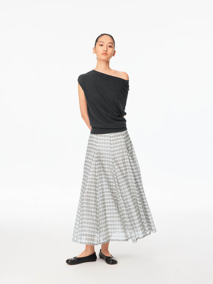 Northbutsouth Gray White Plaid A Line Mid Low Waist Women&