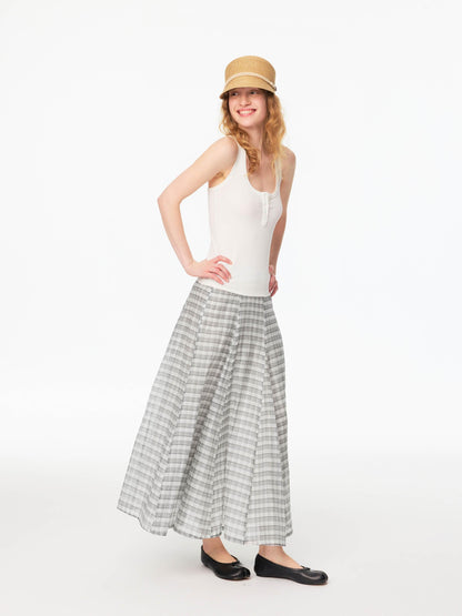 Northbutsouth Gray White Plaid A Line Mid Low Waist Women&