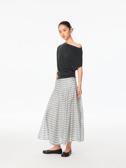Northbutsouth Gray White Plaid A Line Mid Low Waist Women&