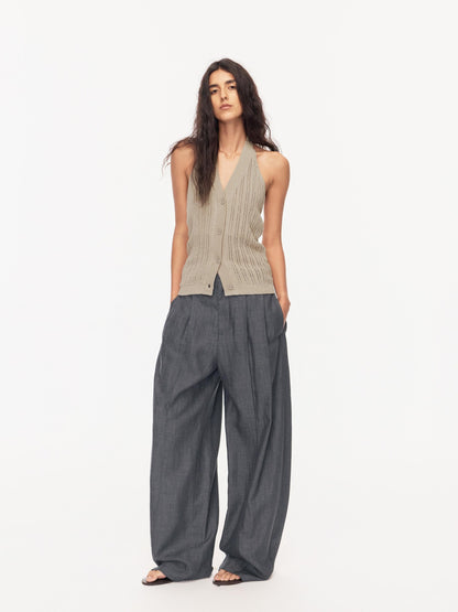 Northbutsouth Grey Blue Double Pleat Mid Low Waist Women&