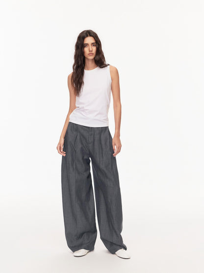 Northbutsouth Grey Blue Double Pleat Mid Low Waist Women&