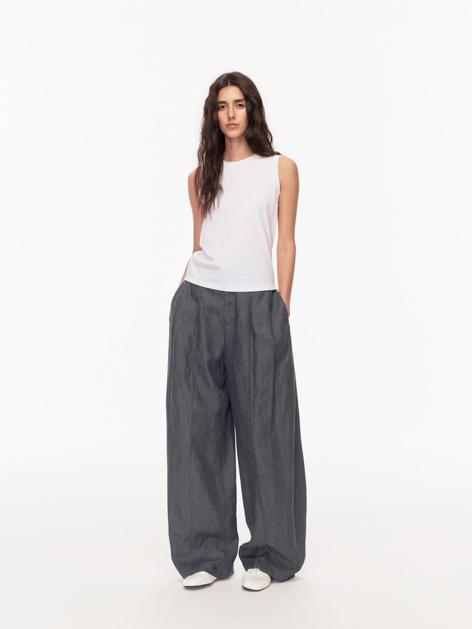 Northbutsouth Grey Blue Double Pleat Mid Low Waist Women&
