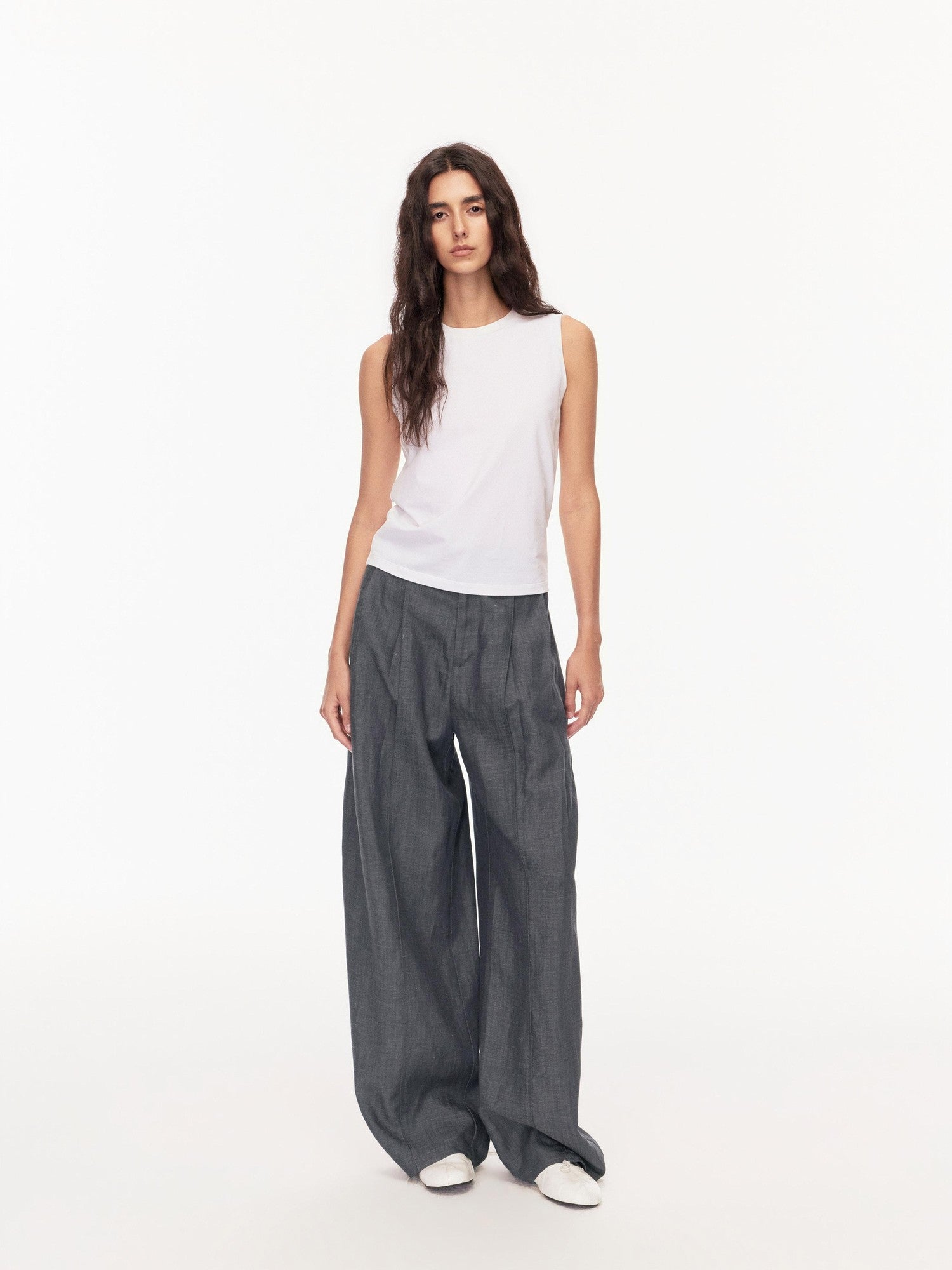 Northbutsouth Grey Blue Double Pleat Mid Low Waist Women&