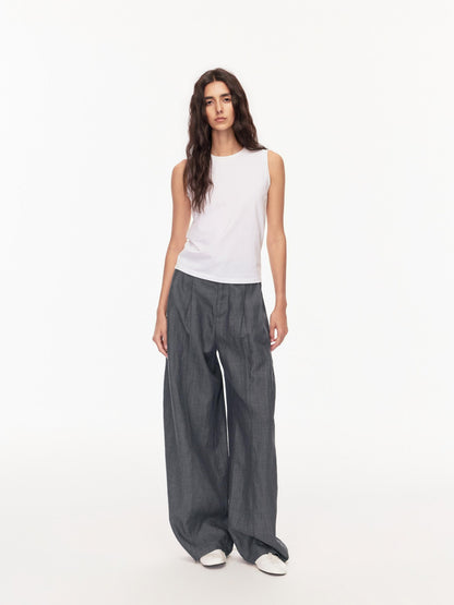 Northbutsouth Grey Blue Double Pleat Mid Low Waist Women&