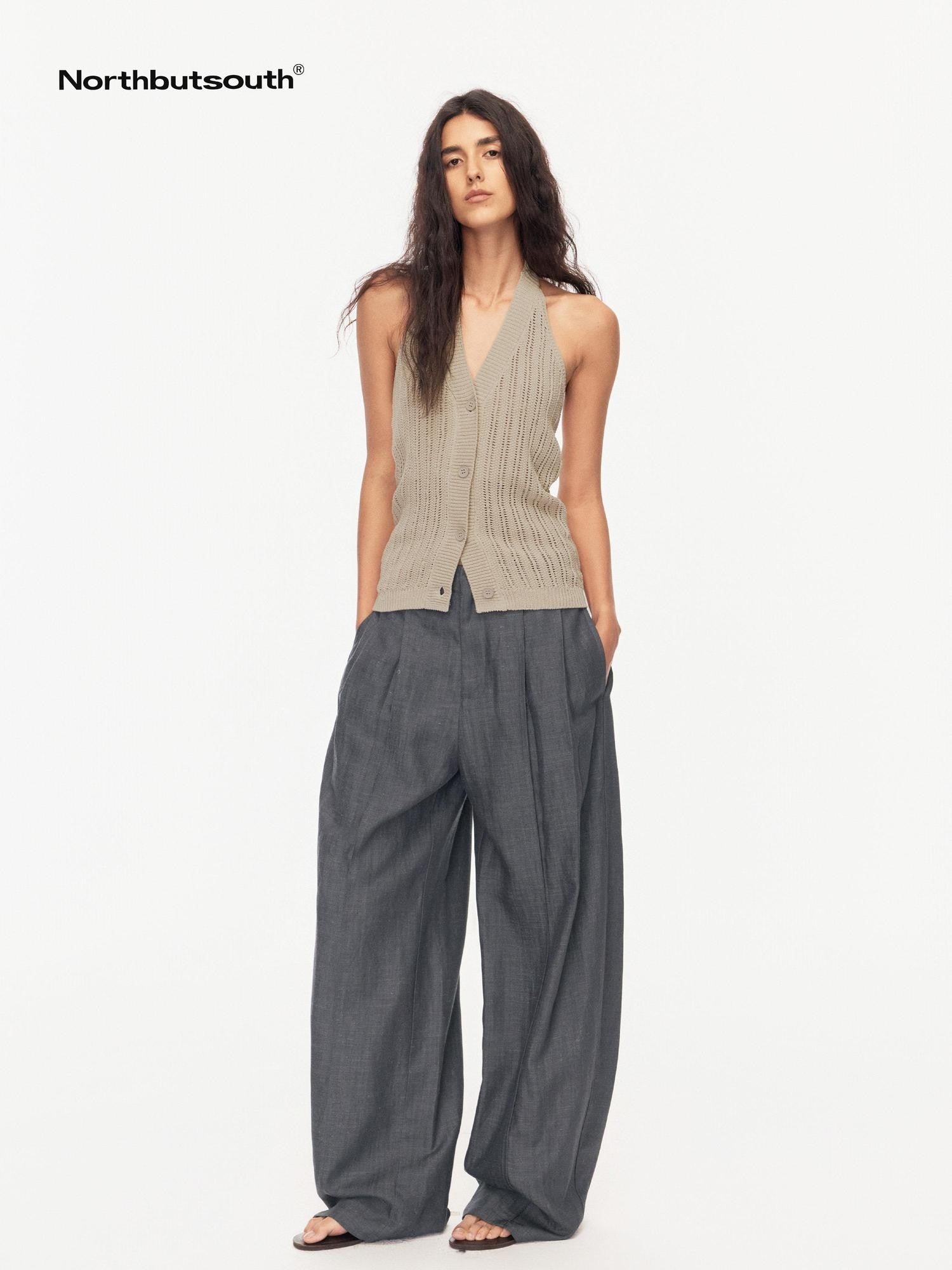 Northbutsouth Grey Blue Double Pleat Mid Low Waist Women&