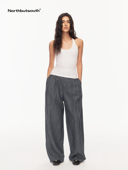Northbutsouth Grey Blue Double Pleat Mid Low Waist Women&