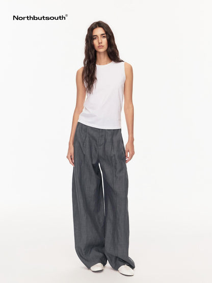 Northbutsouth Grey Blue Double Pleat Mid Low Waist Women&