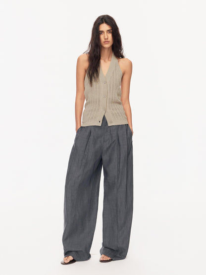 Northbutsouth Grey Blue Double Pleat Mid Low Waist Women&