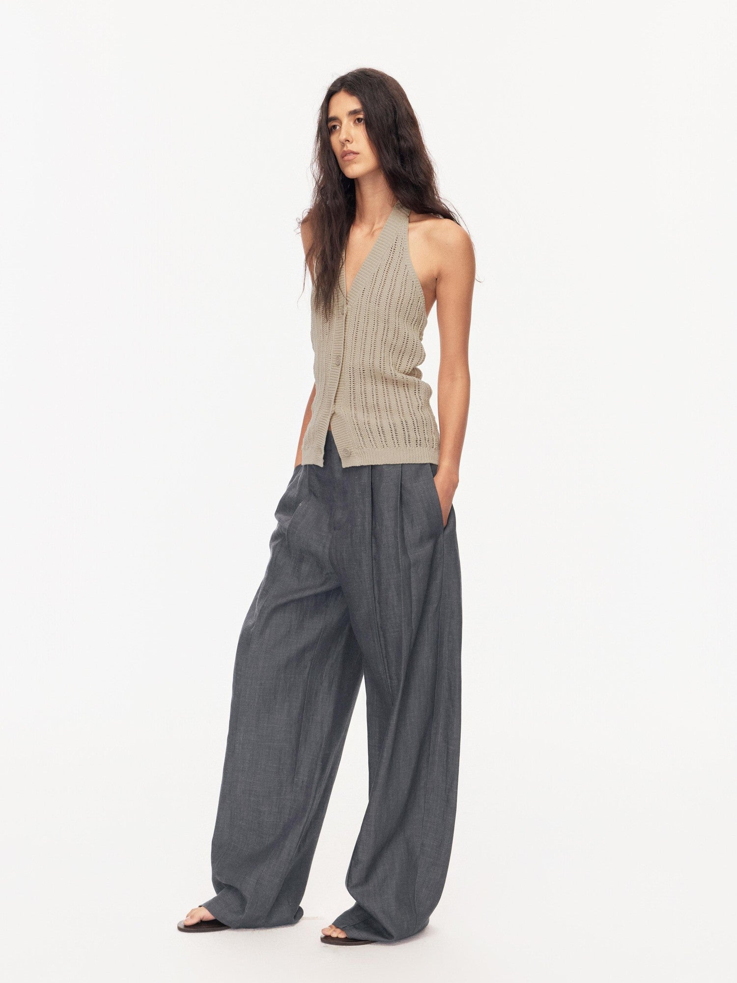 Northbutsouth Grey Blue Double Pleat Mid Low Waist Women&