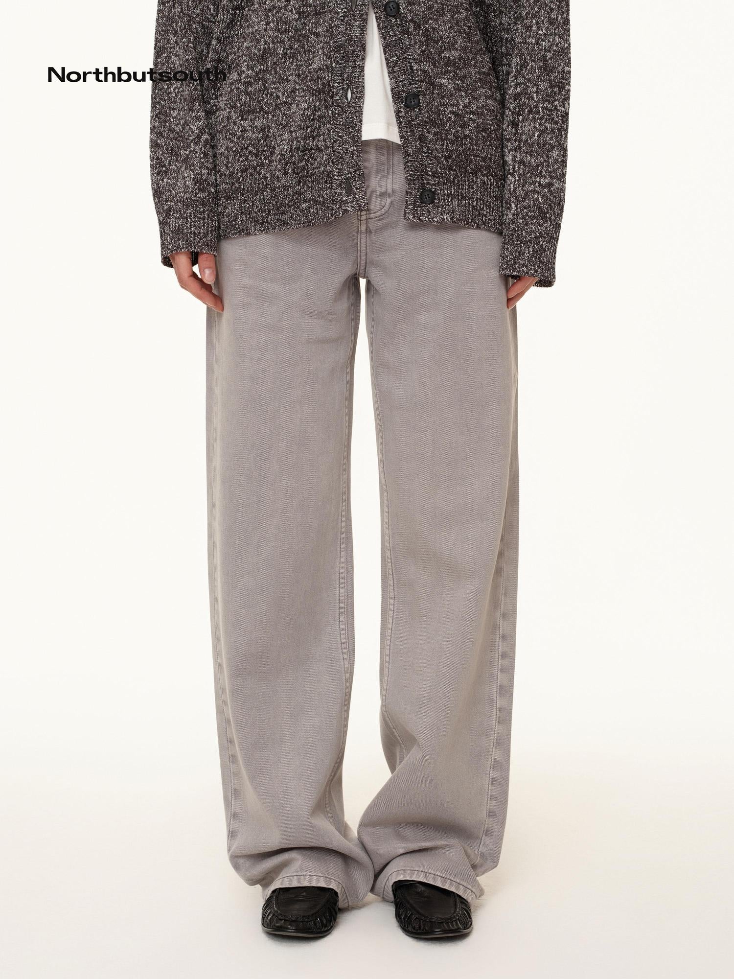 Northbutsouth Grey Low Rise Straight Leg Jeans With Soft Washed Texture