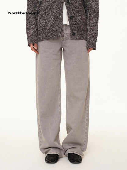 Northbutsouth Grey Low Rise Straight Leg Jeans With Soft Washed Texture