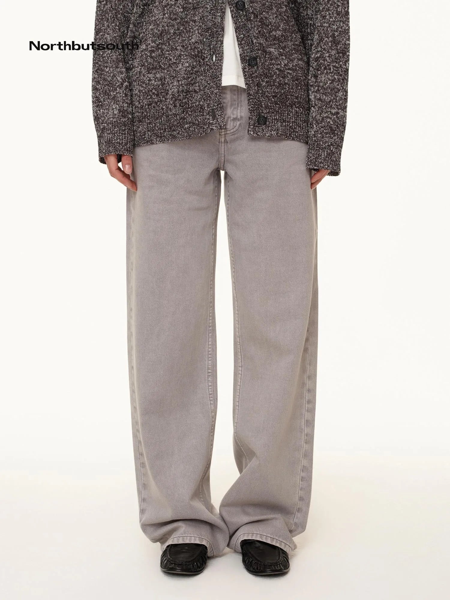 Grey Low Rise Straight Leg Jeans With Soft Washed Texture