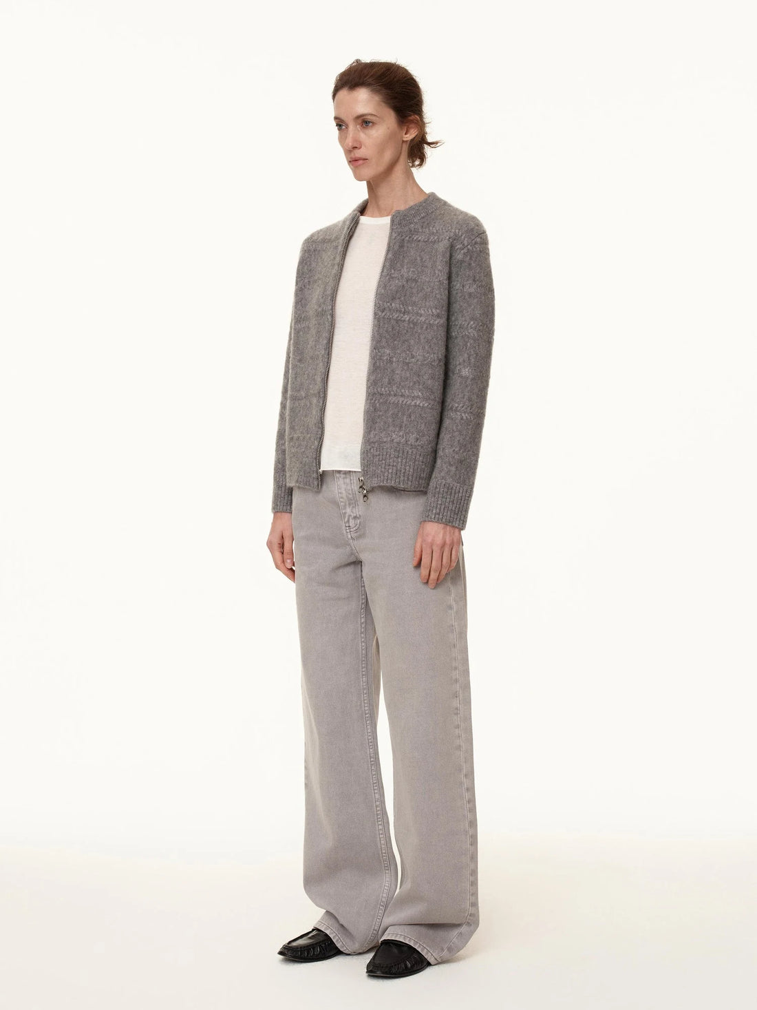 Grey Low Rise Straight Leg Jeans With Soft Washed Texture