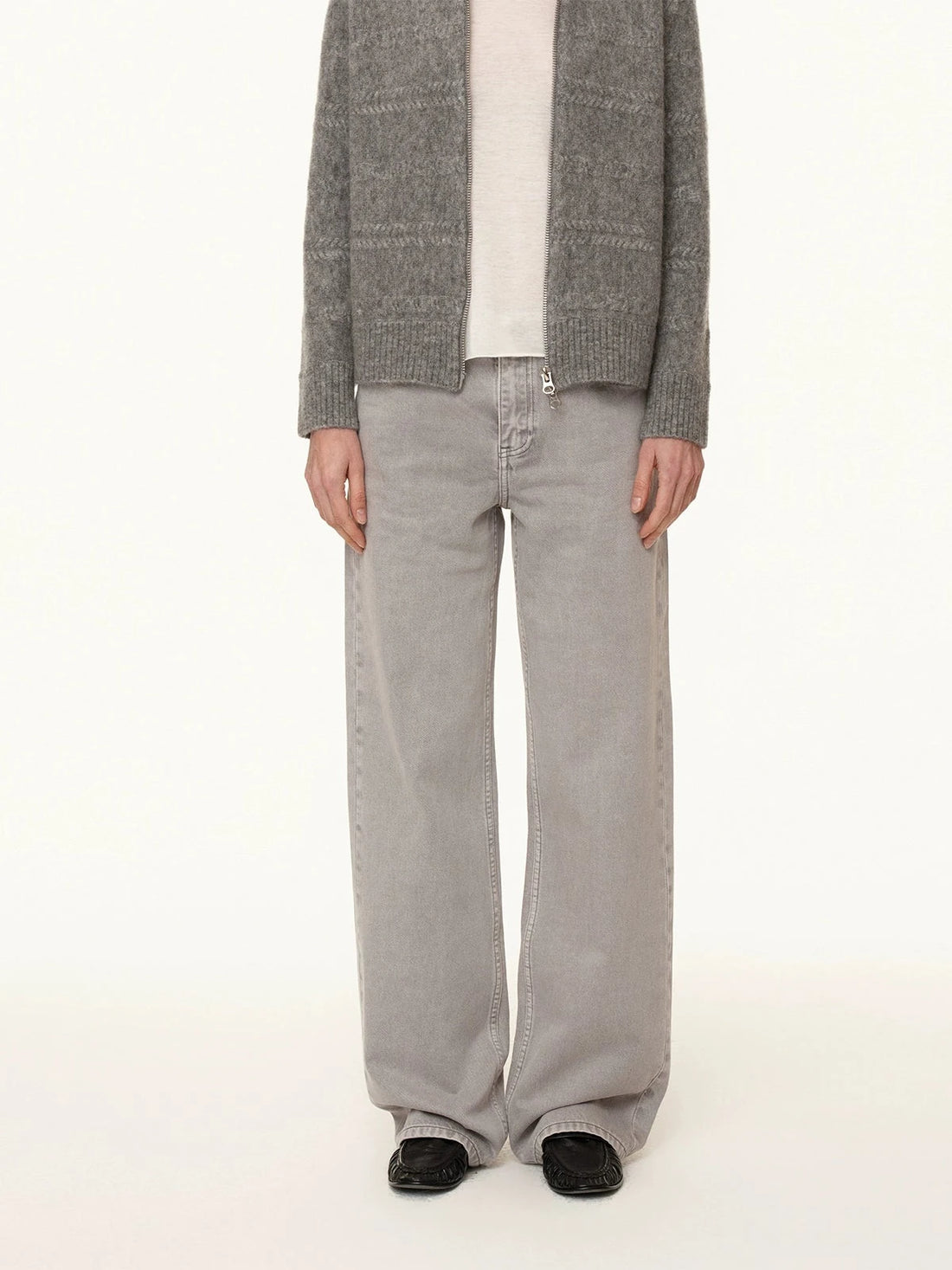 Grey Low Rise Straight Leg Jeans With Soft Washed Texture
