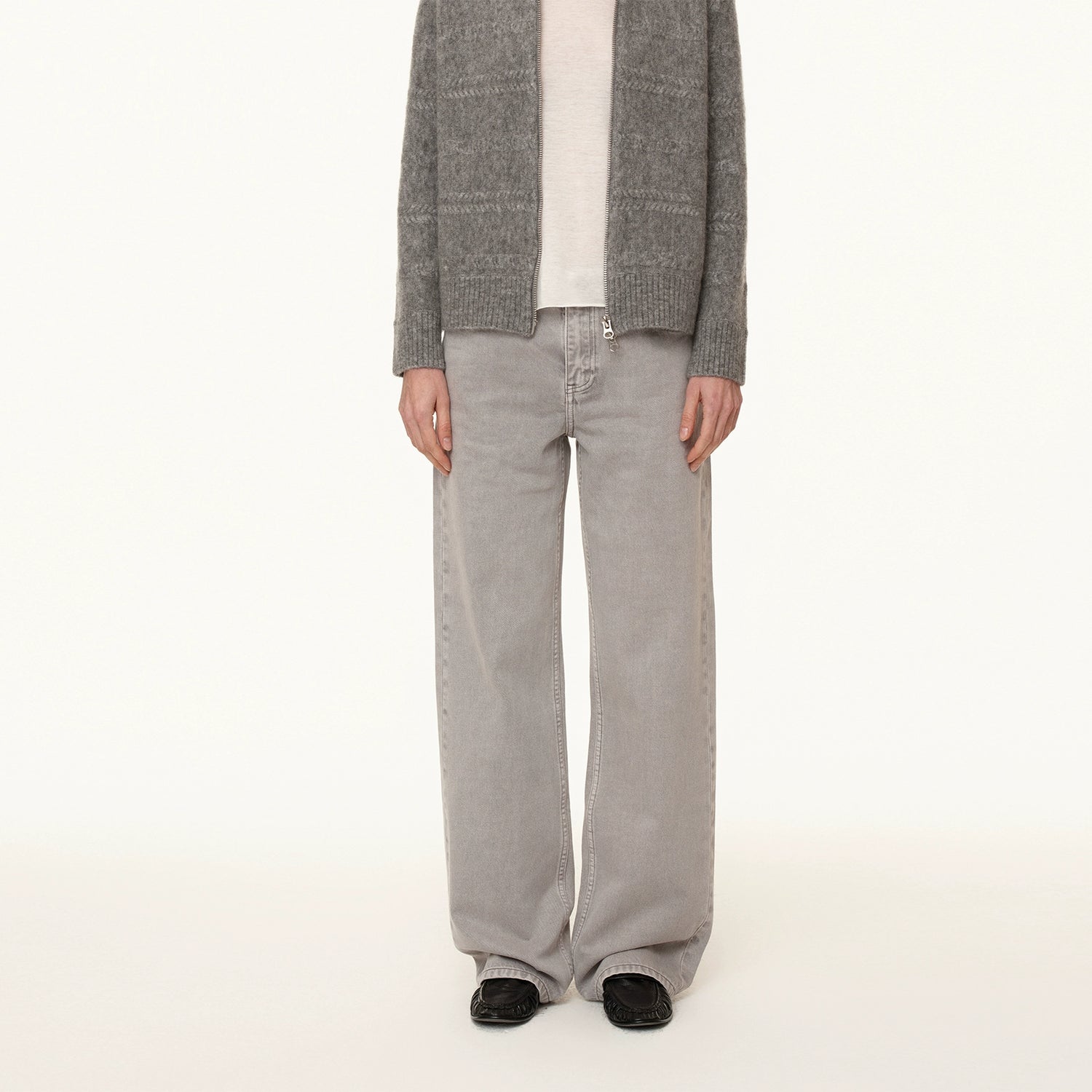 Northbutsouth Grey Low Rise Straight Leg Jeans With Soft Washed Texture MISSTT