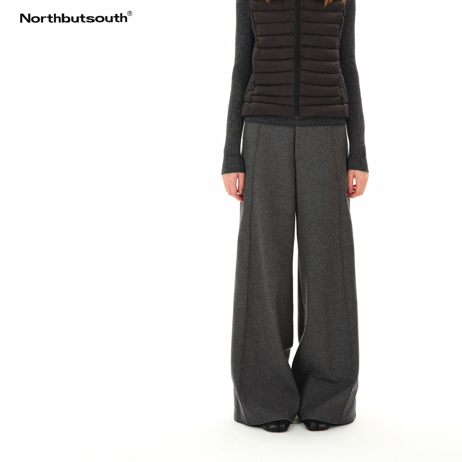 Northbutsouth Grey Mid Rise Wool Trousers With Side Seam MISSTT