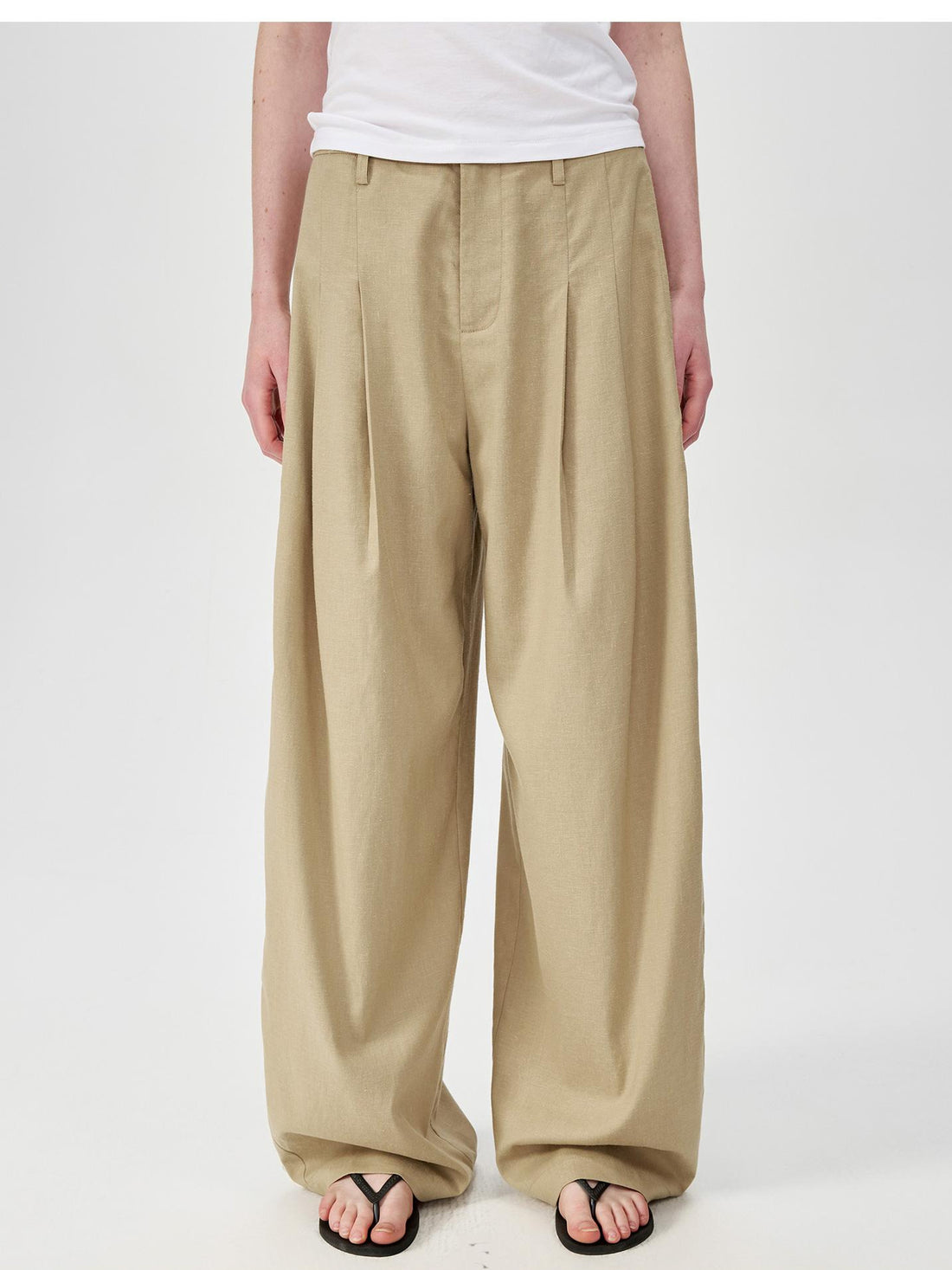 Northbutsouth Hemp Mid Low Waist Wide Leg Trousers In Khaki
