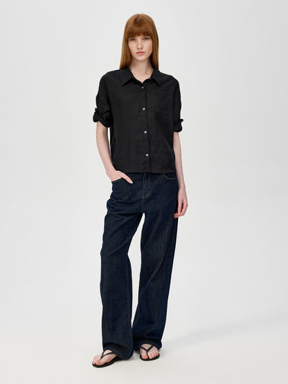 Northbutsouth Hemp Short Sleeve Shirt Lightweight Loose Fit Breathable Casual