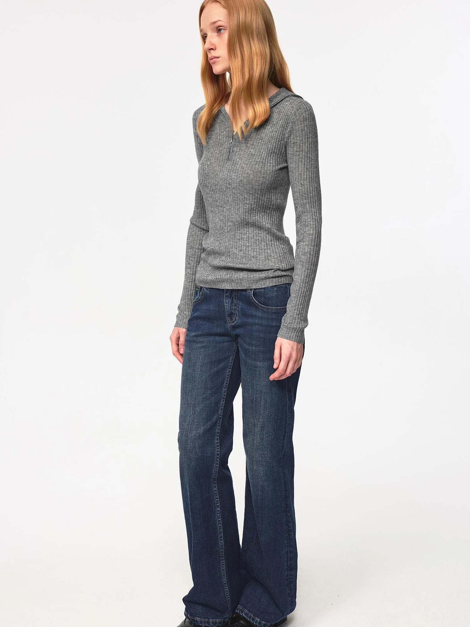 High Elastic Merino Wool Ribbed Hooded Half Zip Base Layer