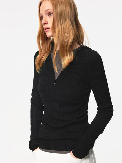 Northbutsouth High Elastic Merino Wool Ribbed Hooded Half Zip Base Layer