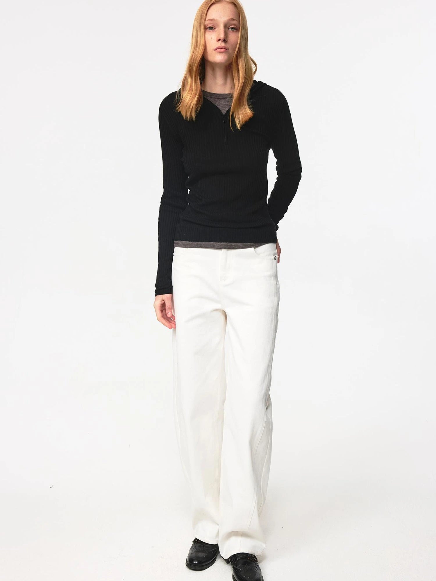 High Elastic Merino Wool Ribbed Hooded Half Zip Base Layer