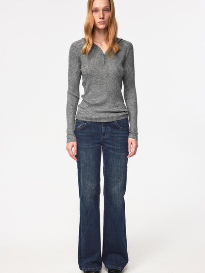 Northbutsouth High Elastic Merino Wool Ribbed Hooded Half Zip Base Layer