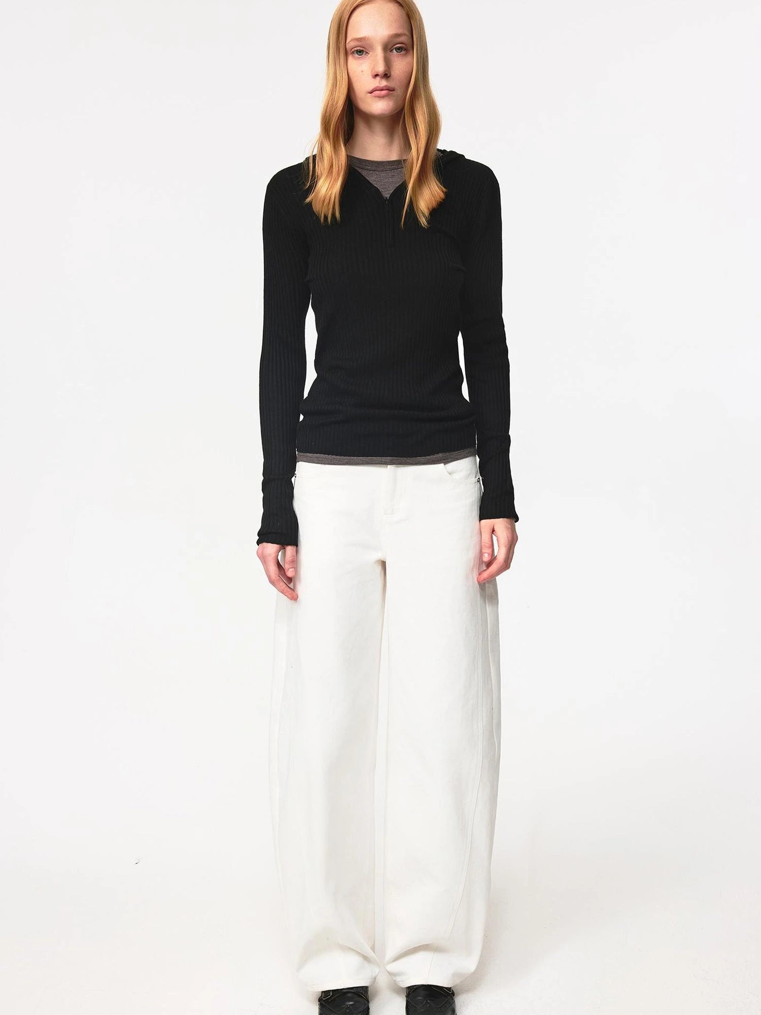 High Elastic Merino Wool Ribbed Hooded Half Zip Base Layer