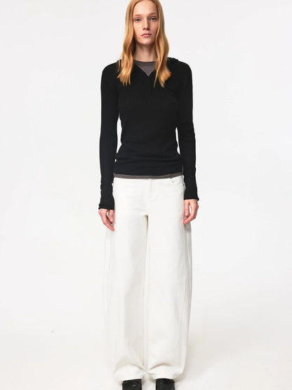 High Elastic Merino Wool Ribbed Hooded Half Zip Base Layer