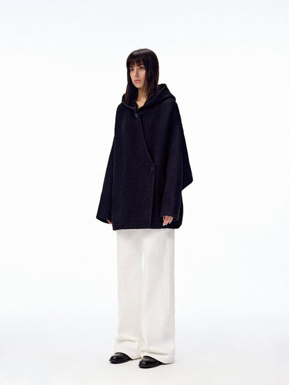 Northbutsouth Hooded Asymmetric Placket Batwing Cape Women&