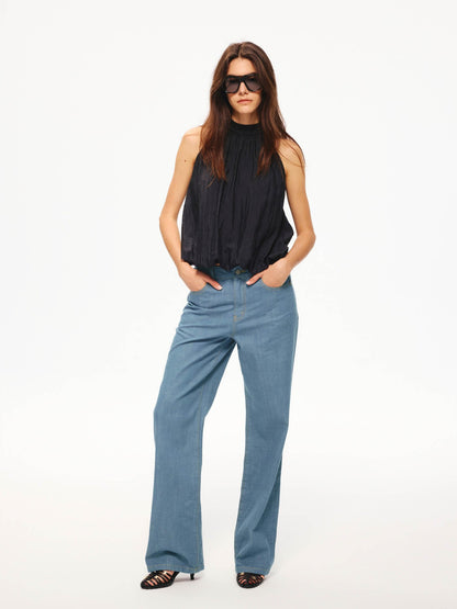 Northbutsouth Indigo Washed Low Waist Slim Lightweight Women&
