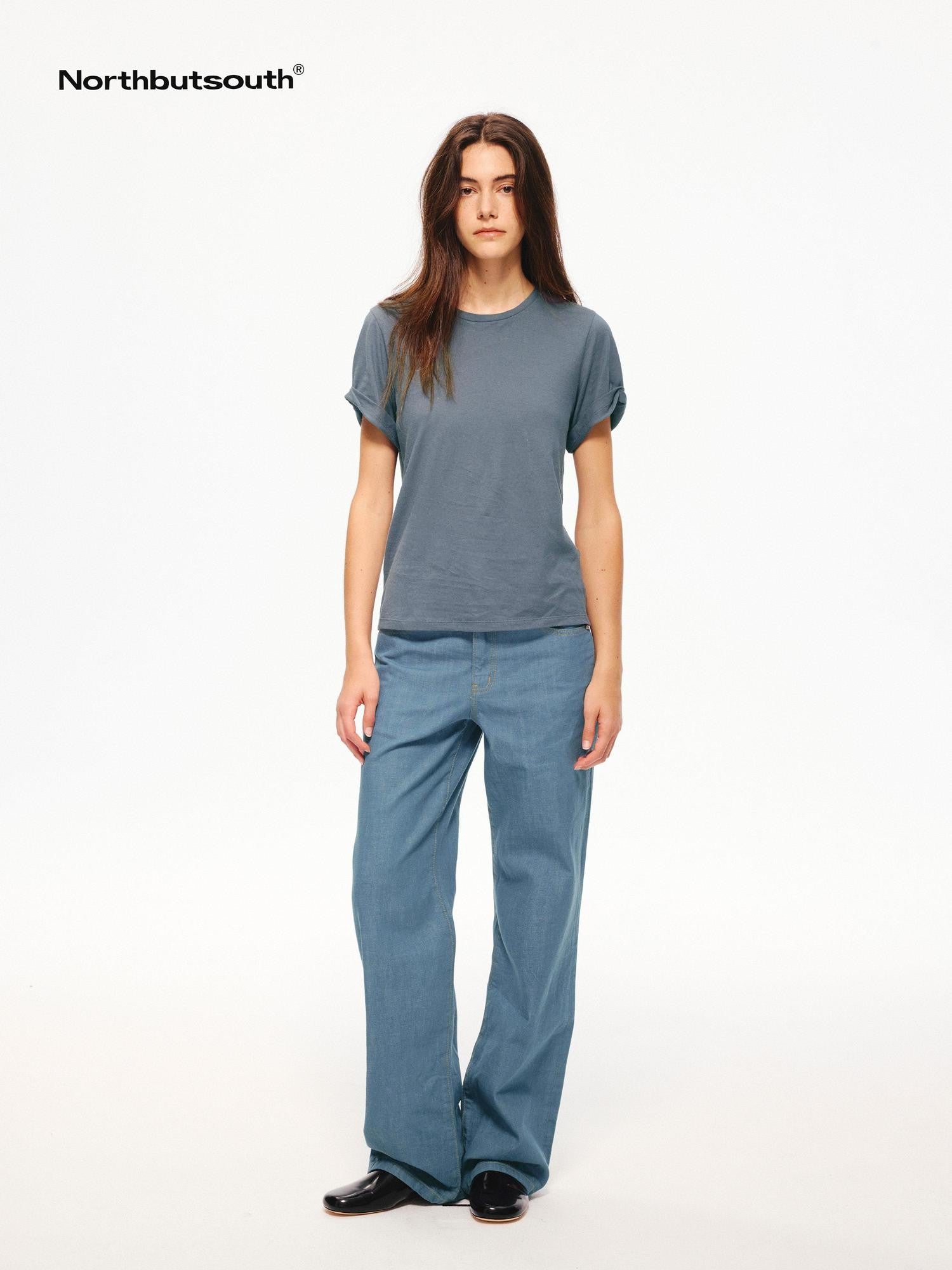 Northbutsouth Indigo Washed Low Waist Slim Lightweight Women&