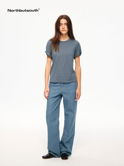 Northbutsouth Indigo Washed Low Waist Slim Lightweight Women&