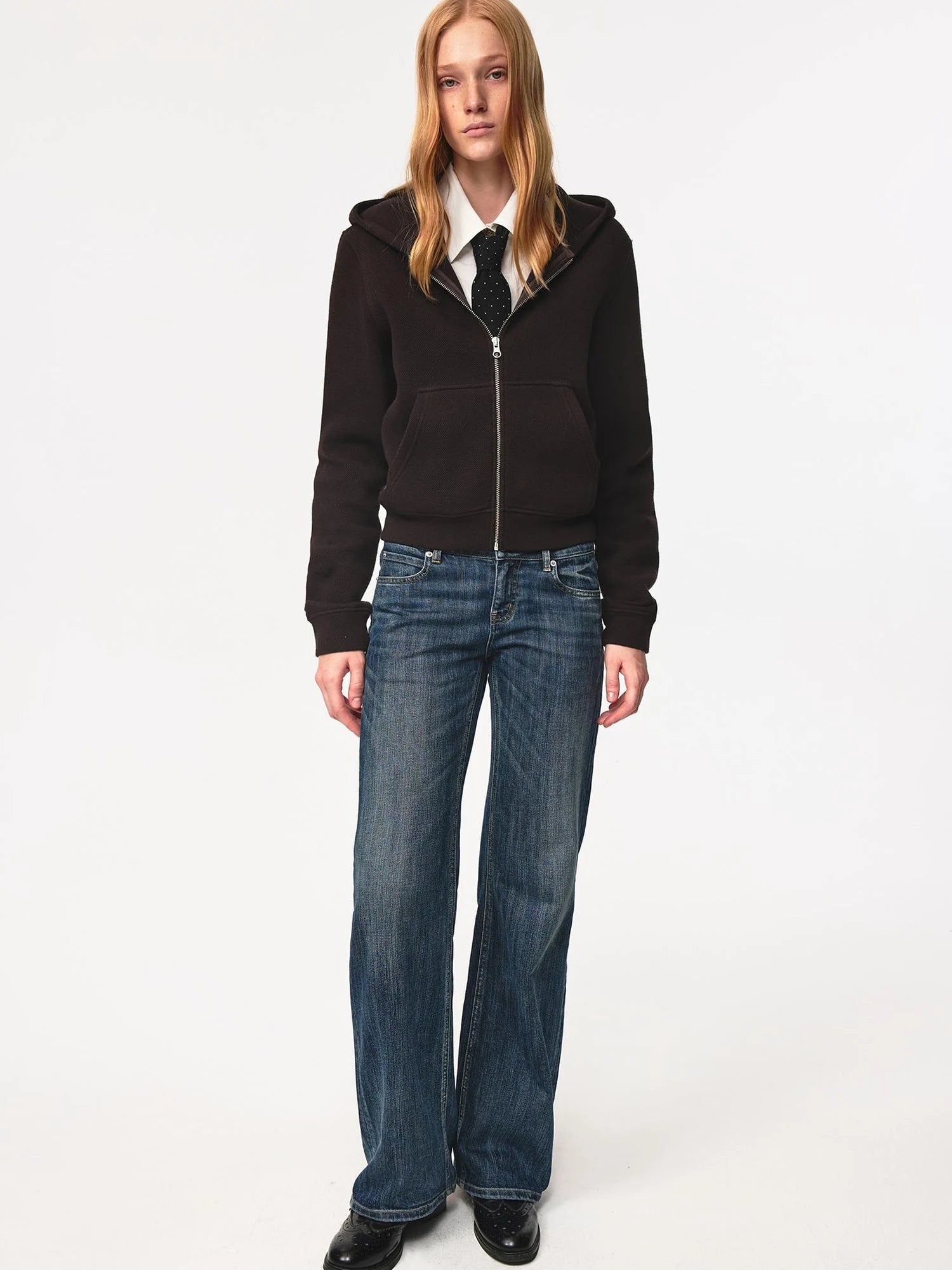 Jacquard Knit Slim Fit Cropped Hooded Sweatshirt