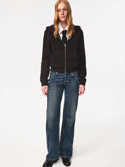 Jacquard Knit Slim Fit Cropped Hooded Sweatshirt