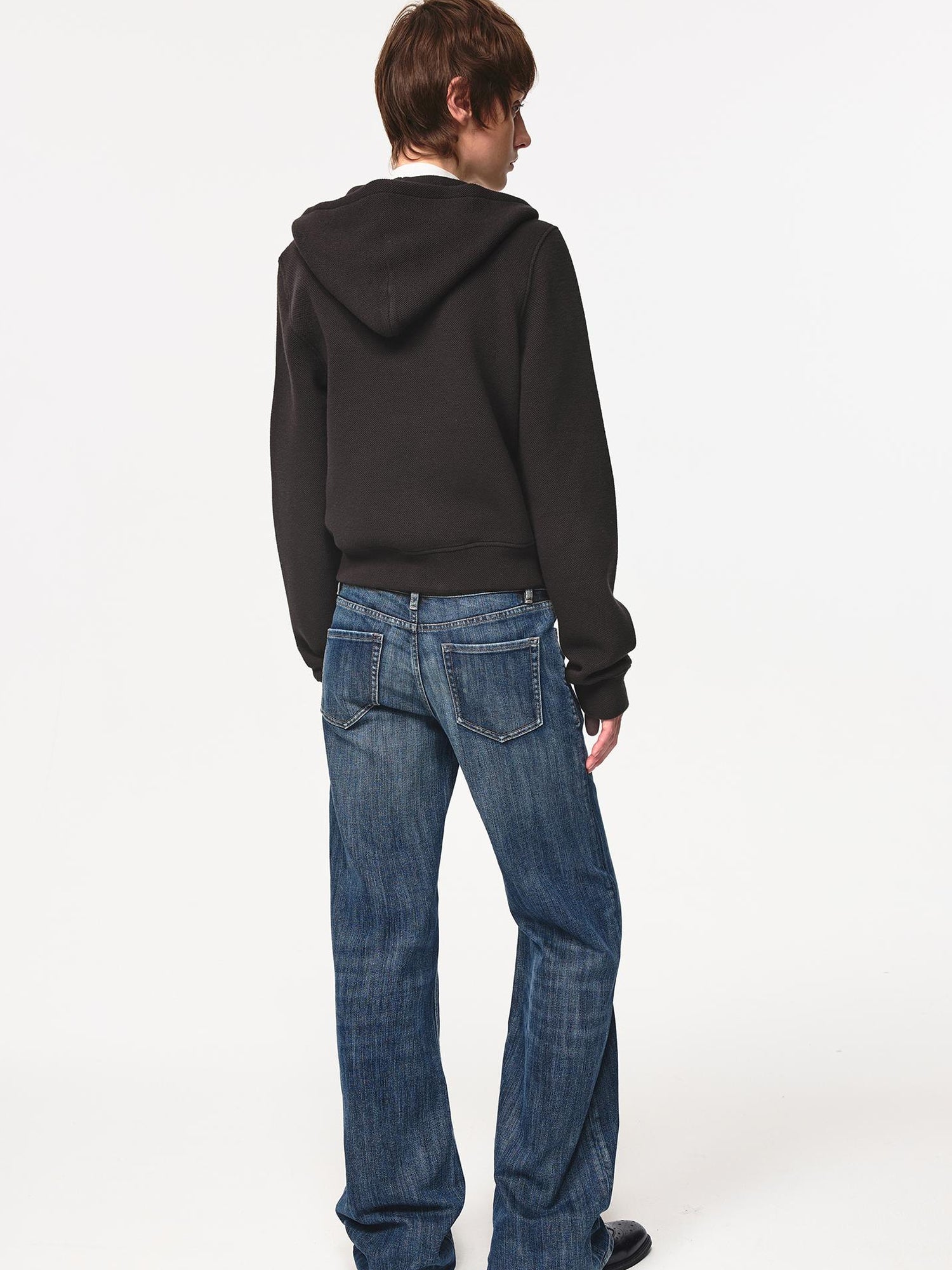 Northbutsouth Jacquard Knit Slim Fit Cropped Hooded Sweatshirt