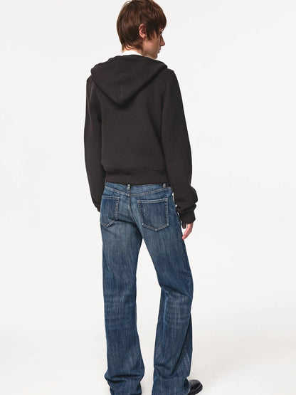 Jacquard Knit Slim Fit Cropped Hooded Sweatshirt