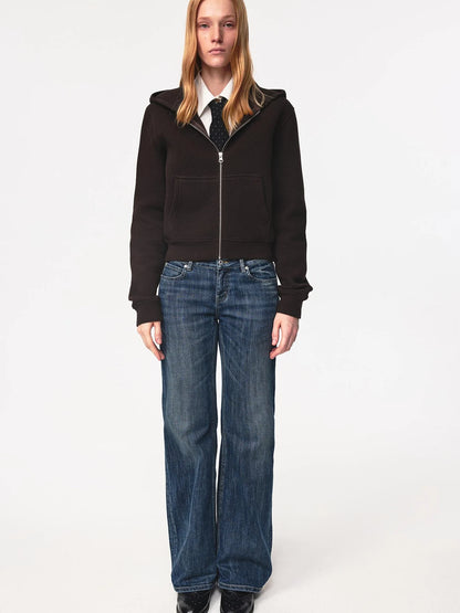 Jacquard Knit Slim Fit Cropped Hooded Sweatshirt