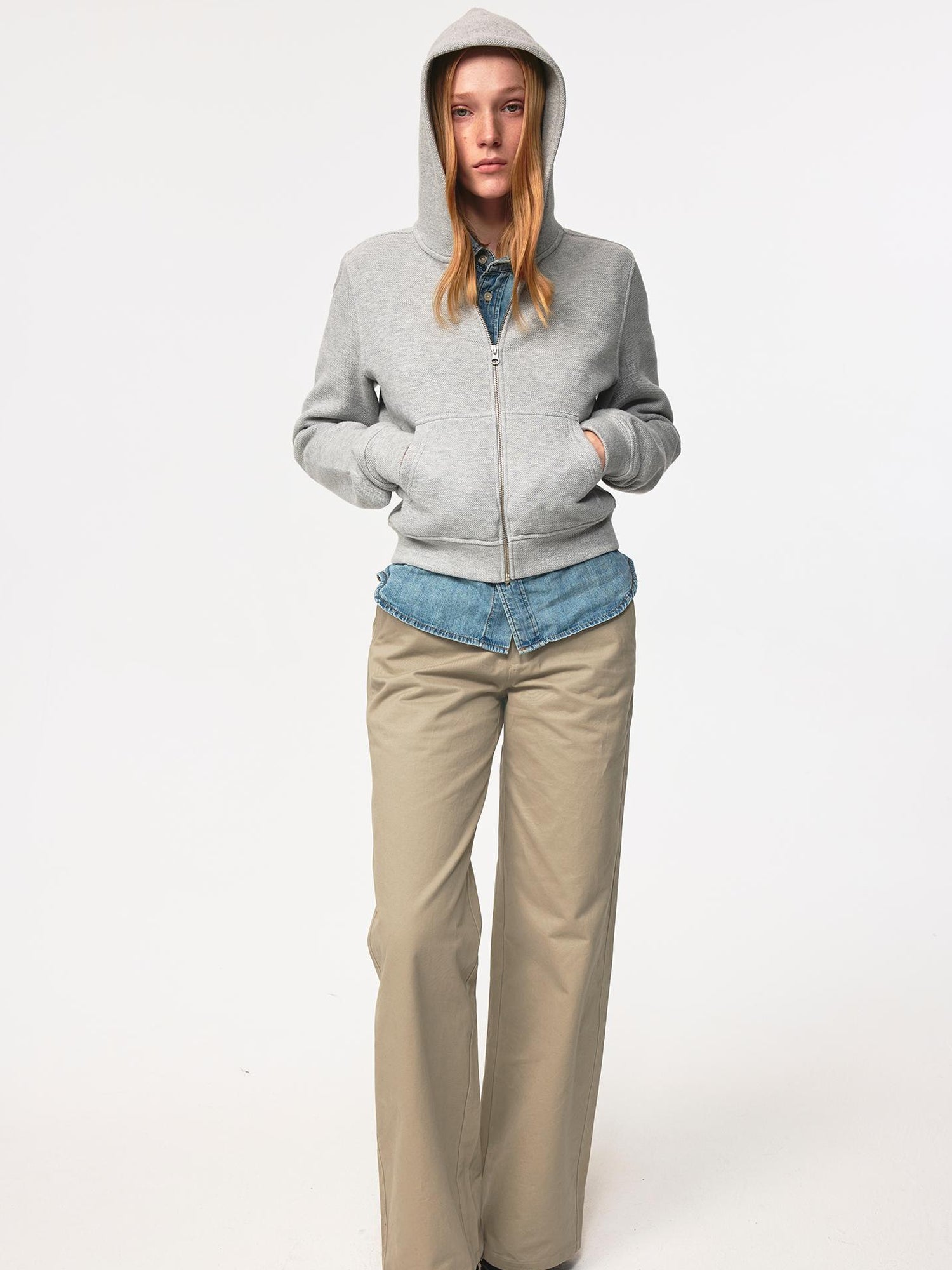 Northbutsouth Jacquard Knit Slim Fit Cropped Hooded Sweatshirt