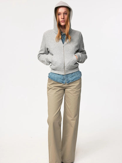 Jacquard Knit Slim Fit Cropped Hooded Sweatshirt