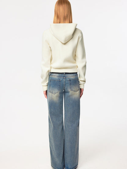 Northbutsouth Jacquard Knit Slim Fit Cropped Hooded Sweatshirt
