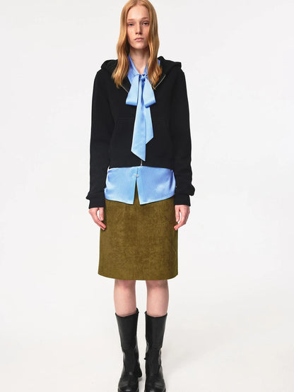 Jacquard Knit Slim Fit Cropped Hooded Sweatshirt