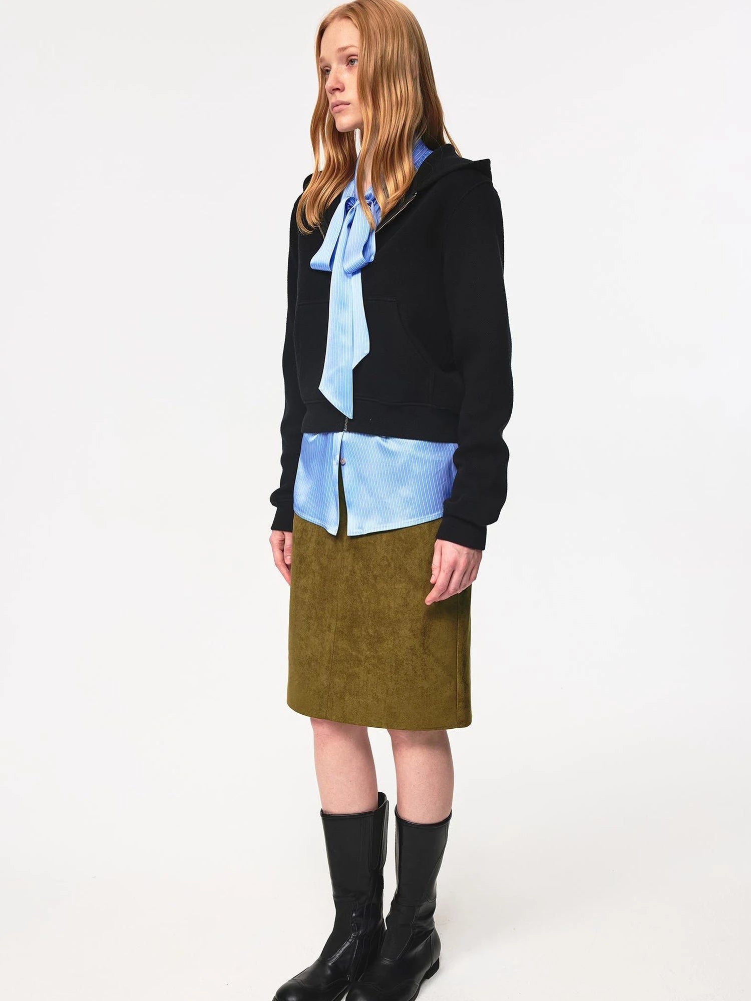 Jacquard Knit Slim Fit Cropped Hooded Sweatshirt