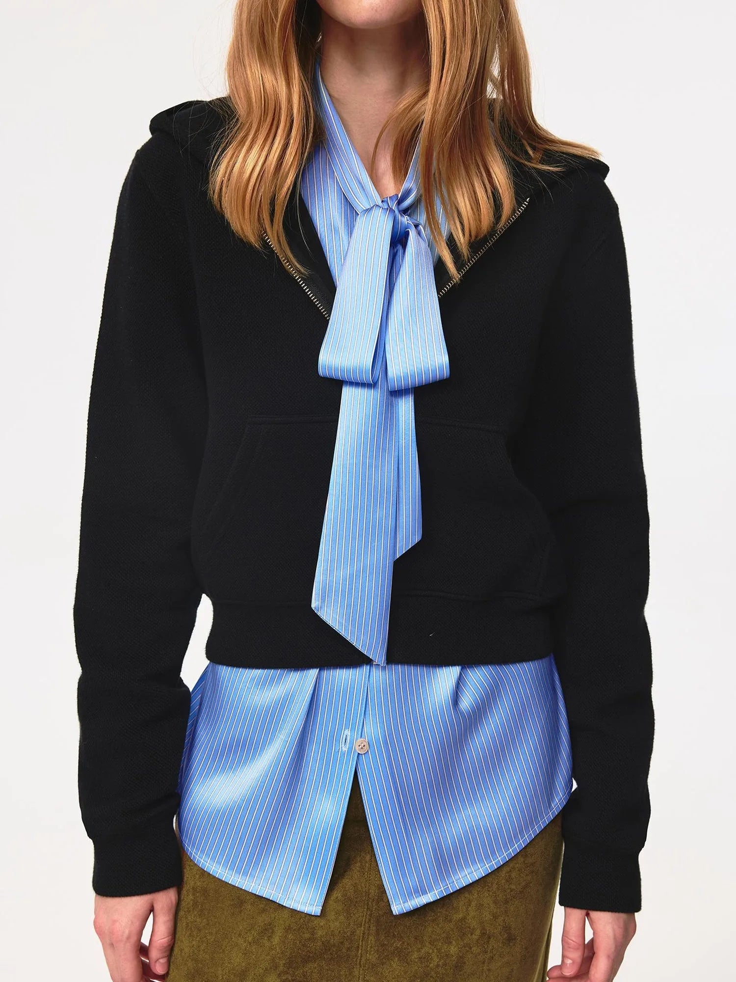 Jacquard Knit Slim Fit Cropped Hooded Sweatshirt