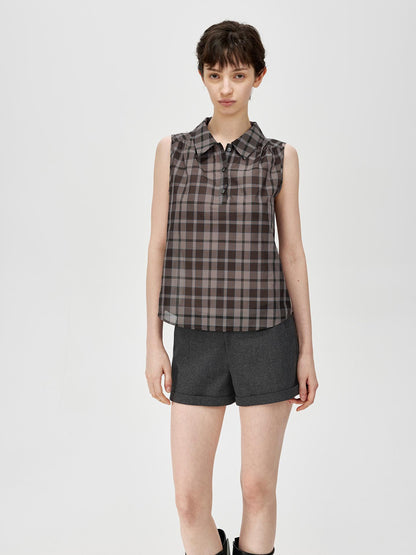 Northbutsouth Japanese Checkered Sleeveless Vest Pleated Skirt Set
