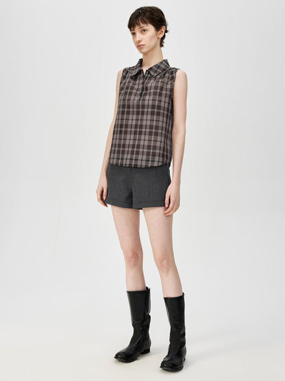 Northbutsouth Japanese Checkered Sleeveless Vest Pleated Skirt Set