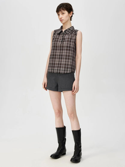 Japanese Checkered Sleeveless Vest Pleated Skirt Set